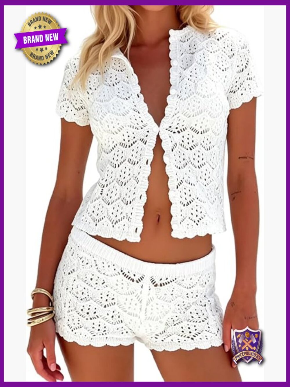 Crochet 2 Piece Beach Set Top & Shorts Vacation Outfit